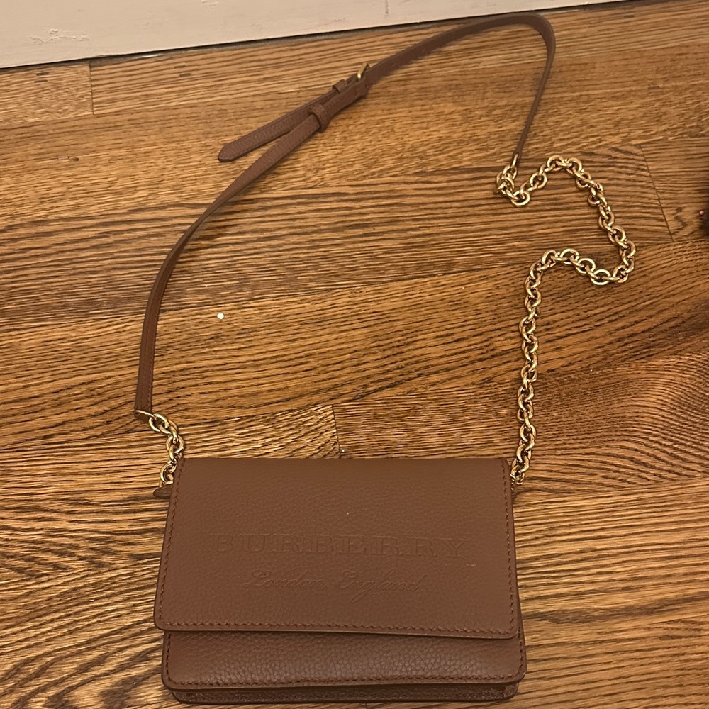 Burberry Chocolate Leather Crossbody with Gold Chain